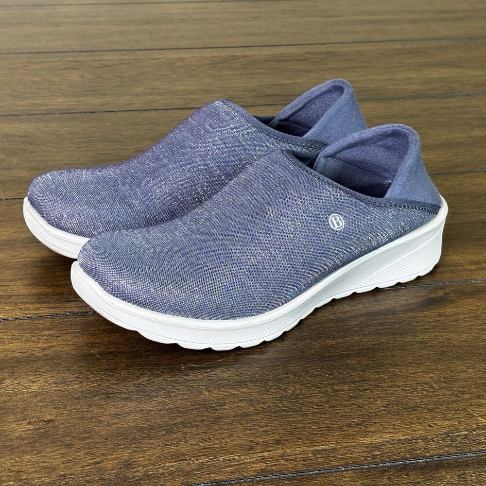 Bzees Getaway Shoes Womens Size 5.5 Blue Shimmer Collapsible Heel Casual Slip On